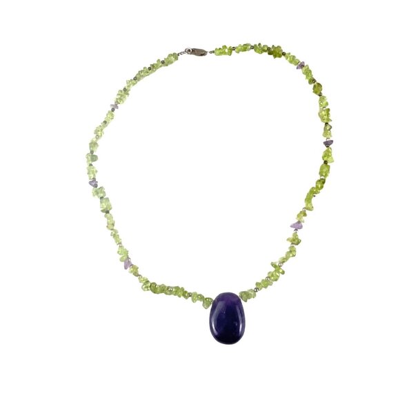 Peridot & Amethyst Necklace With Gemstone Pendant - Picture 5 of 10
